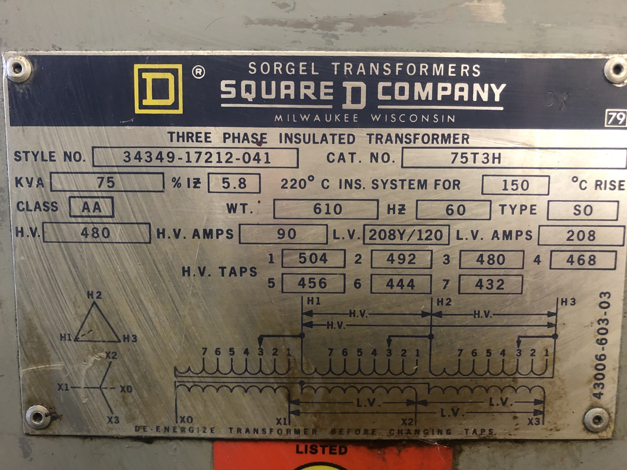 SQUARE D 75T3H Transformers | Myers Technology Co., LLC