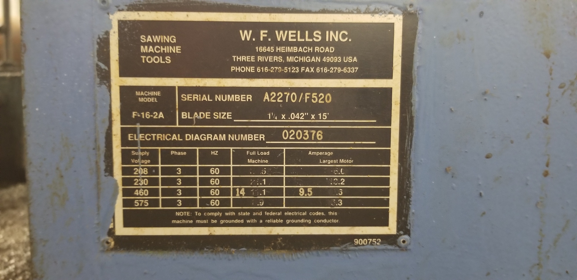 W.F. WELLS F-16-2A Horizontal Band Saws (Automatic) | Myers Technology Co., LLC