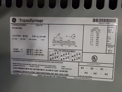 2017 GE 112.5 KVA Transformers | Myers Technology Co., LLC