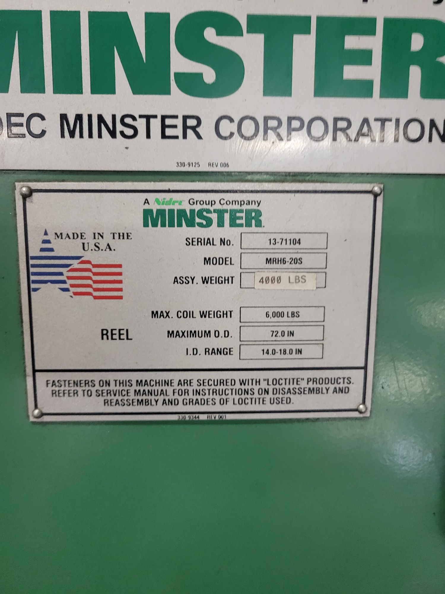 MINSTER MRH6-20S Coil Reel | Myers Technology Co., LLC
