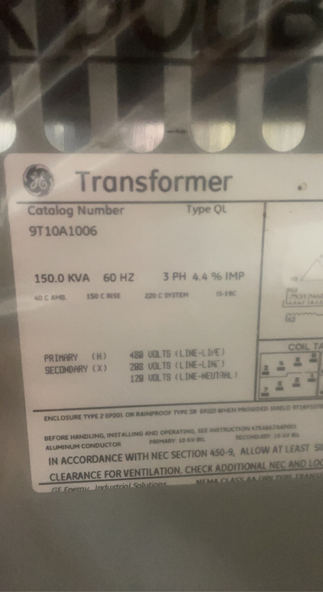 GE QL 150 KVA Transformers | Myers Technology Co., LLC