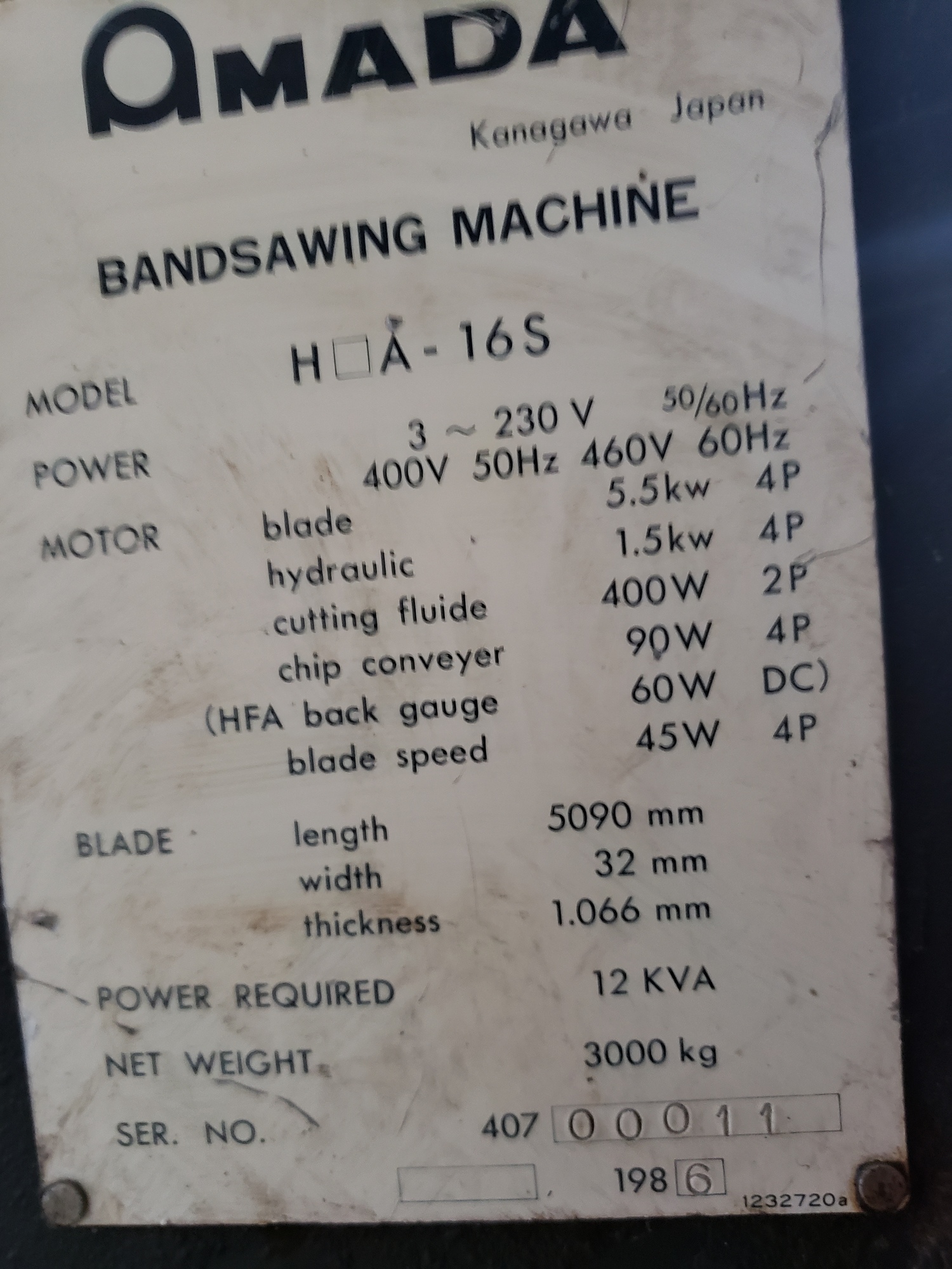1986 AMADA HA-16S Horizontal Band Saws (Automatic) | Myers Technology Co., LLC